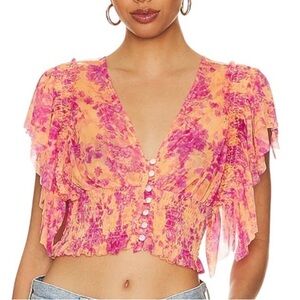 Free People Pink and Orange Lace Blouse NWT